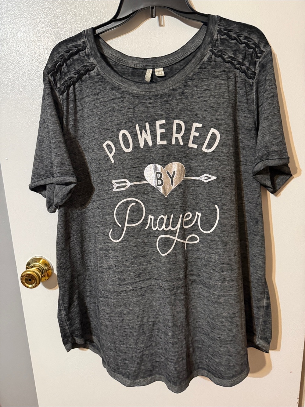 Cato Dark Gray 'Powered by Prayer' Short Sleeve Tee